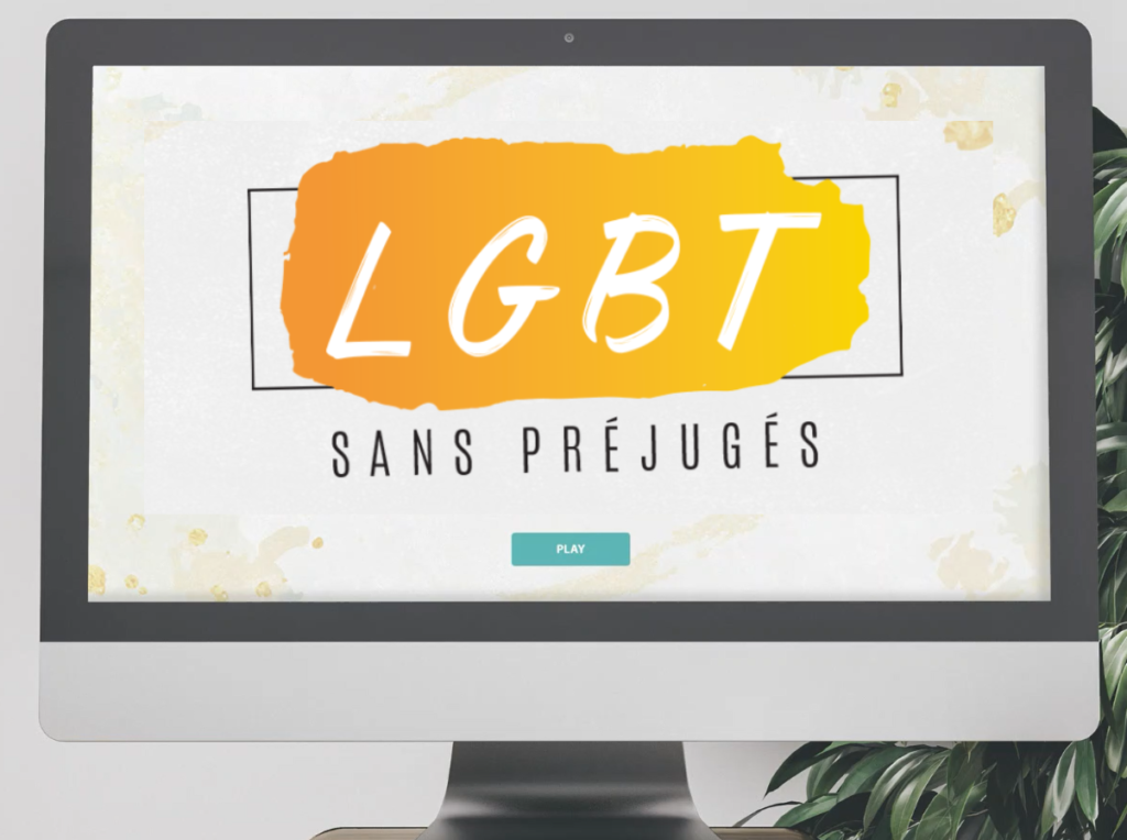 Ordinateur présentant l'accueil du micro-learning LGBT sans préjugés.