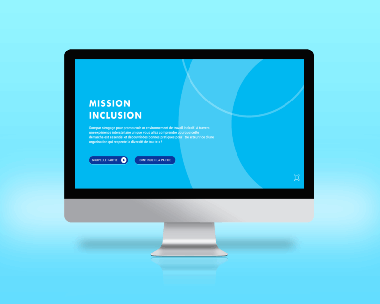 Mockup sur un PC fixe de la page d'accueil du microlearning Mission inclusion